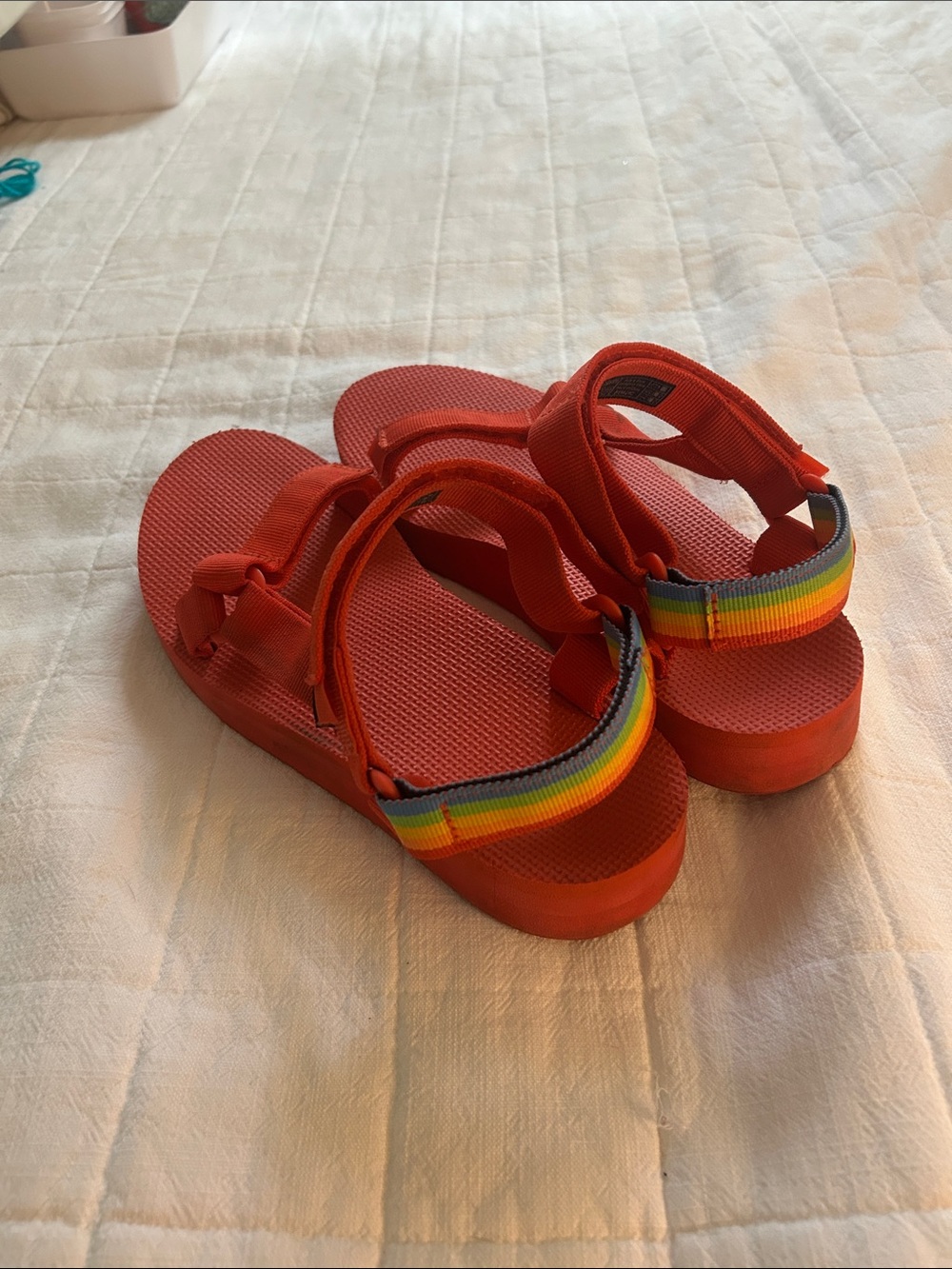 Polaroid Red Sport Sandals with Rainbow Heel Accent - Picture 2 of 3